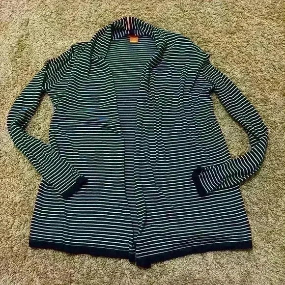 Joe Fresh Navy & White Striped Cardigan Size M, Casual Open Front Layering Piece - Picture 1 of 5